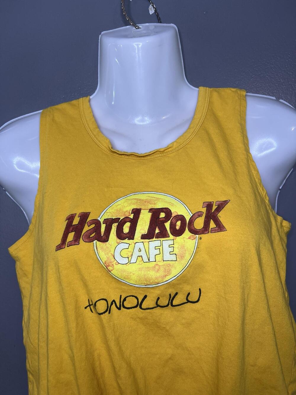 Hard Rock Cafe Tank Top Womens XS Yellow Honolulu Graphic Tie Front Crop